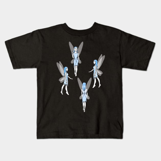 Blue Fairies Cluster on Blue Kids T-Shirt by Elizabeths-Arts